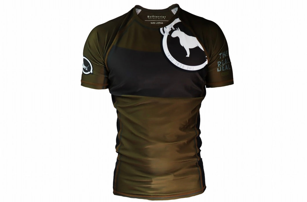 BULL TERRIER -RANK Ver 2 - Rash Guard Short Sleeve Brown